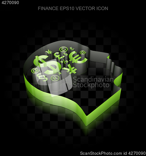 Image of Finance icon: Green 3d Head With Finance Symbol made of paper, transparent shadow, EPS 10 vector.