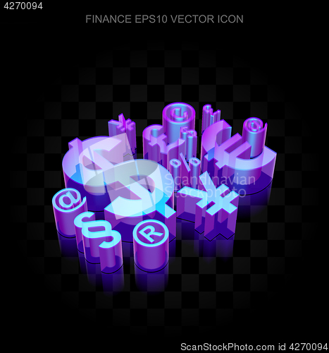 Image of Business icon: 3d neon glowing Finance Symbol made of glass, EPS 10 vector.
