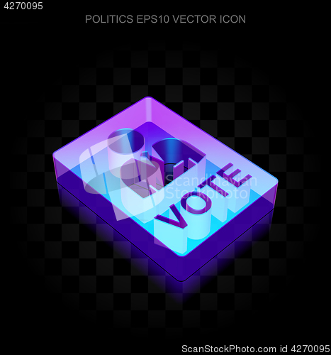 Image of Political icon: 3d neon glowing Ballot made of glass, EPS 10 vector.