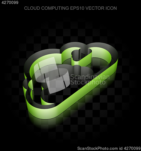 Image of Cloud networking icon: Green 3d Cloud made of paper, transparent shadow, EPS 10 vector.