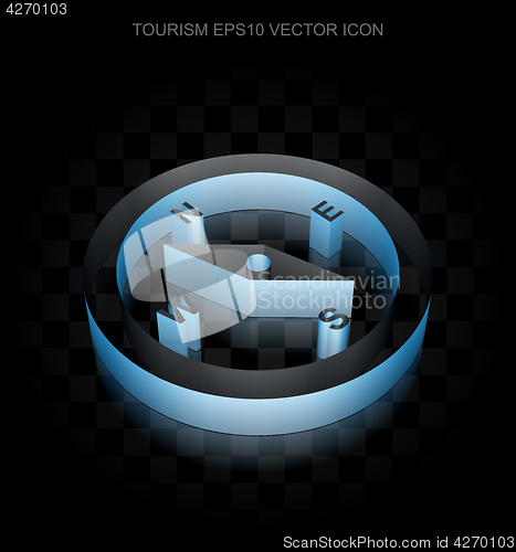 Image of Tourism icon: Blue 3d Compass made of paper, transparent shadow, EPS 10 vector.