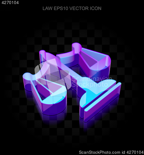Image of Law icon: 3d neon glowing Scales made of glass, EPS 10 vector.