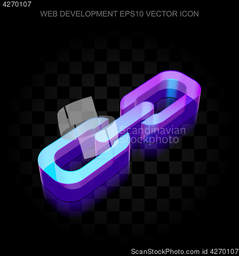Image of Web development icon: 3d neon glowing Link made of glass, EPS 10 vector.