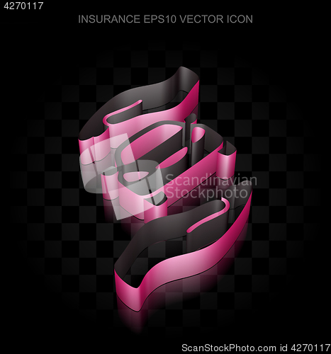 Image of Insurance icon: Crimson 3d Car And Palm made of paper, transparent shadow, EPS 10 vector.