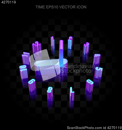 Image of Timeline icon: 3d neon glowing Clock made of glass, EPS 10 vector.