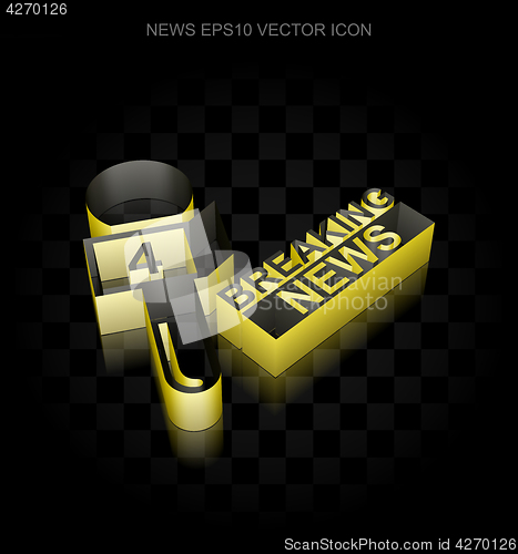 Image of News icon: Yellow 3d Breaking News And Microphone made of paper, transparent shadow, EPS 10 vector.