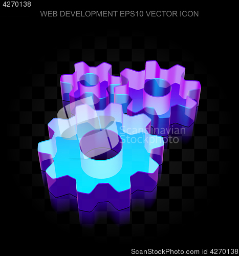Image of Web development icon: 3d neon glowing Gears made of glass, EPS 10 vector.