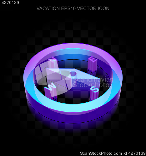 Image of Tourism icon: 3d neon glowing Compass made of glass, EPS 10 vector.