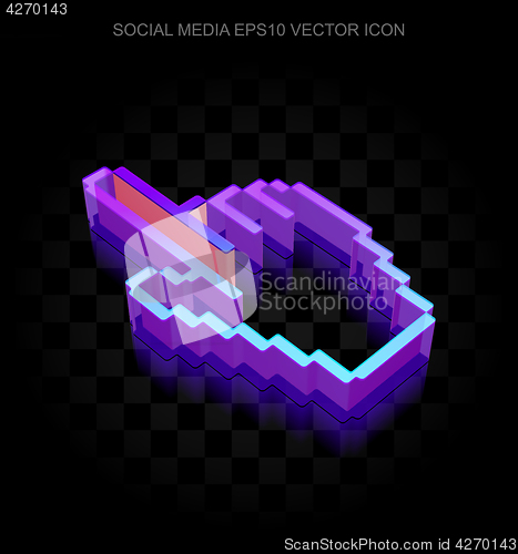Image of Social network icon: 3d neon glowing Mouse Cursor made of glass, EPS 10 vector.