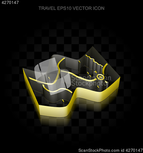 Image of Vacation icon: Yellow 3d Map made of paper, transparent shadow, EPS 10 vector.