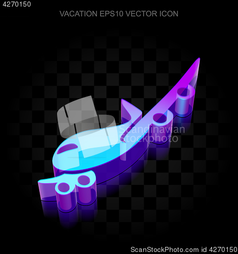 Image of Travel icon: 3d neon glowing Airplane made of glass, EPS 10 vector.