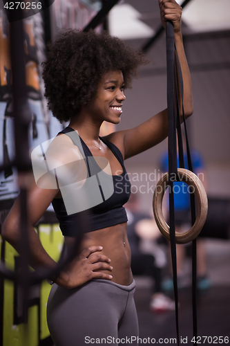Image of portrait of black women after workout dipping exercise