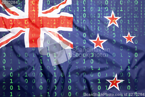 Image of Binary code with New Zealand flag, data protection concept