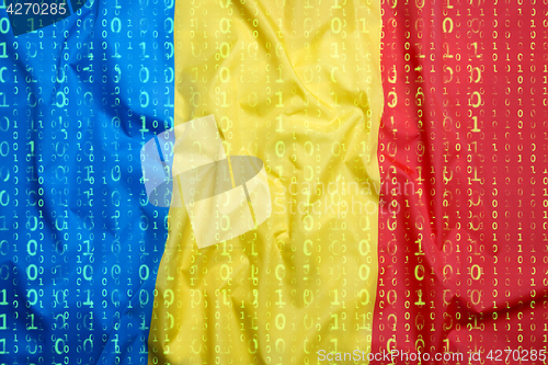 Image of Binary code with Romania flag, data protection concept
