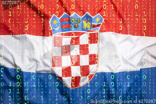 Image of Binary code with Croatia flag, data protection concept