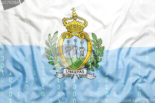 Image of Binary code with San Marino flag, data protection concept