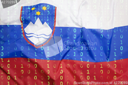 Image of Binary code with Slovenia flag, data protection concept