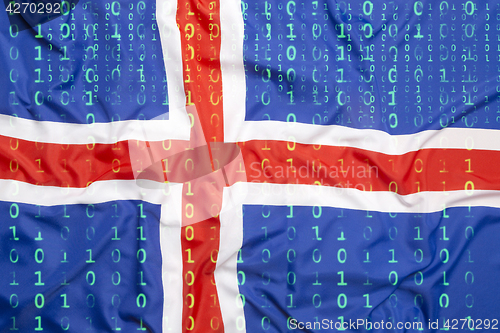 Image of Binary code with Iceland flag, data protection concept