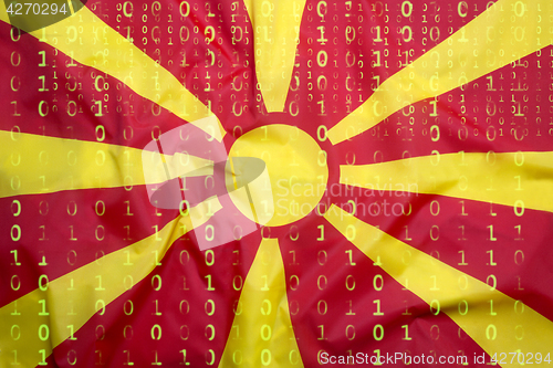 Image of Binary code with Macedonia flag, data protection concept