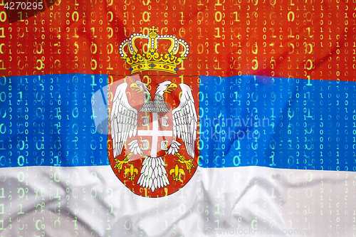 Image of Binary code with Serbia flag, data protection concept