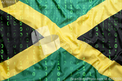 Image of Binary code with Jamaica flag, data protection concept