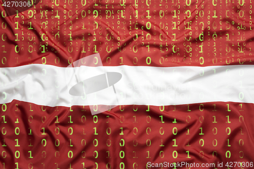 Image of Binary code with Latvia flag, data protection concept