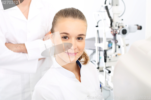 Image of Young attractive doctor ophthalmologist at an ophthalmologist 