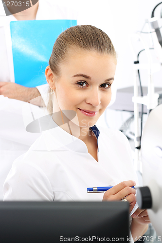 Image of Young attractive doctor ophthalmologist at an ophthalmologist 