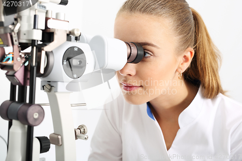 Image of Eye clinic. An eye exam, a visit to the eye doctor .