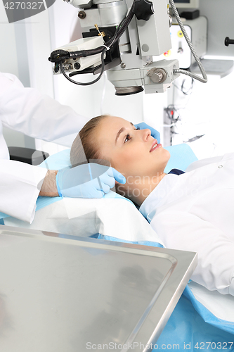 Image of The operation to remove a cataract Eye clinic, ophthalmologist imposed on rubber gloves.