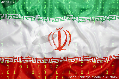 Image of Binary code with Iran flag, data protection concept