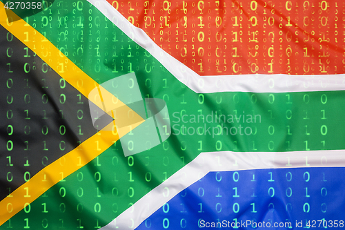 Image of Binary code with South Africa flag, data protection concept