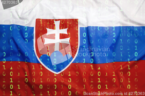 Image of Binary code with Slovakia flag, data protection concept