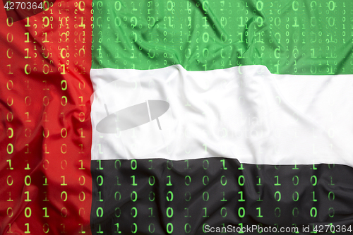 Image of Binary code with United Arab Emirates flag, data protection conc