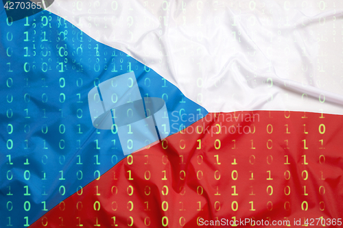 Image of Binary code with Czech Republic flag, data protection concept