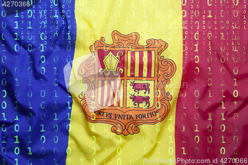 Image of Binary code with Andorra flag, data protection concept