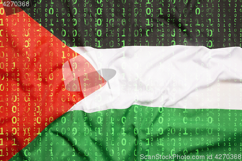 Image of Binary code with Palestine flag, data protection concept