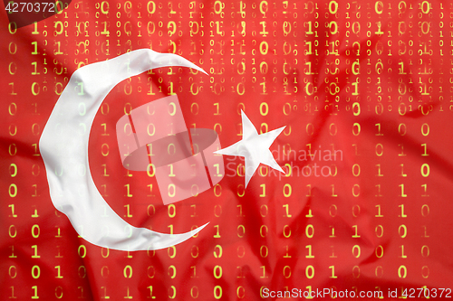 Image of Binary code with Turkey flag, data protection concept