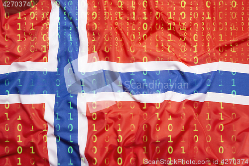 Image of Binary code with Norway flag, data protection concept