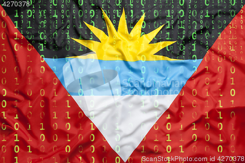 Image of Binary code with Antigua Barbuda flag, data protection concept