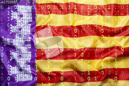 Image of Binary code with Mallorca flag, data protection concept