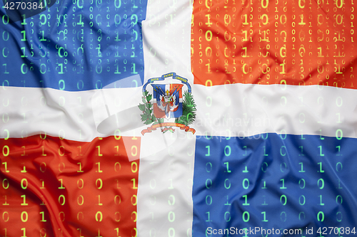 Image of Binary code with Dominican Republic flag, data protection concep