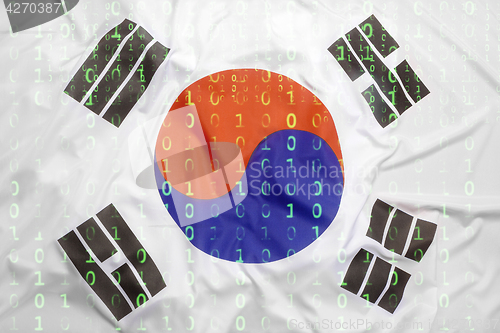 Image of Binary code with South Korea flag, data protection concept