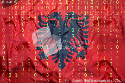 Image of Binary code with Albania flag, data protection concept