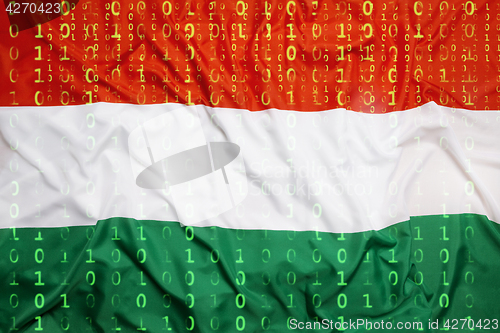 Image of Binary code with Hungary flag, data protection concept