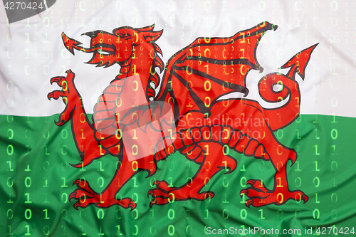 Image of Binary code with Wales flag, data protection concept