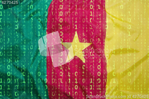 Image of Binary code with Cameroon flag, data protection concept