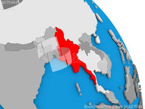 Image of Myanmar on globe