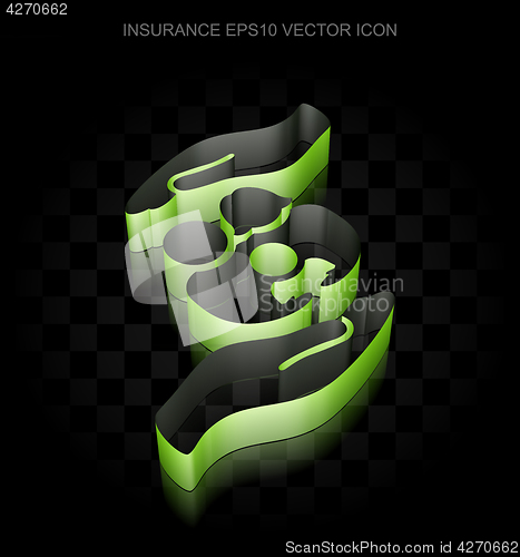 Image of Insurance icon: Green 3d Family And Palm made of paper, transparent shadow, EPS 10 vector.