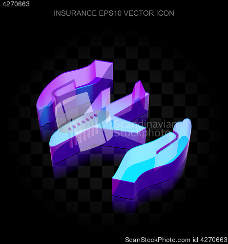 Image of Insurance icon: 3d neon glowing Airplane And Palm made of glass, EPS 10 vector.